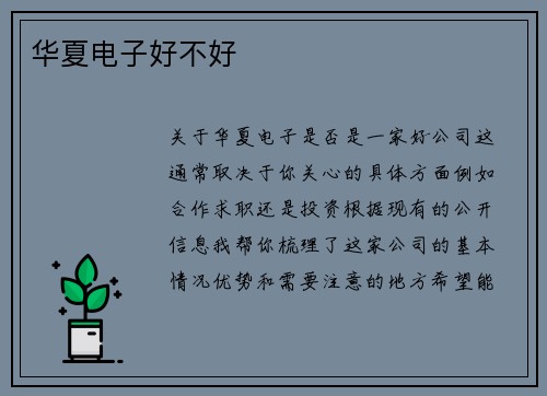 华夏电子好不好